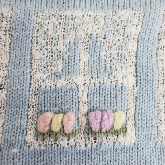 Vintage White Stag Short Sleeve Sweater Baby Blue & White Window Design VGUC M - Picture 7 of 11